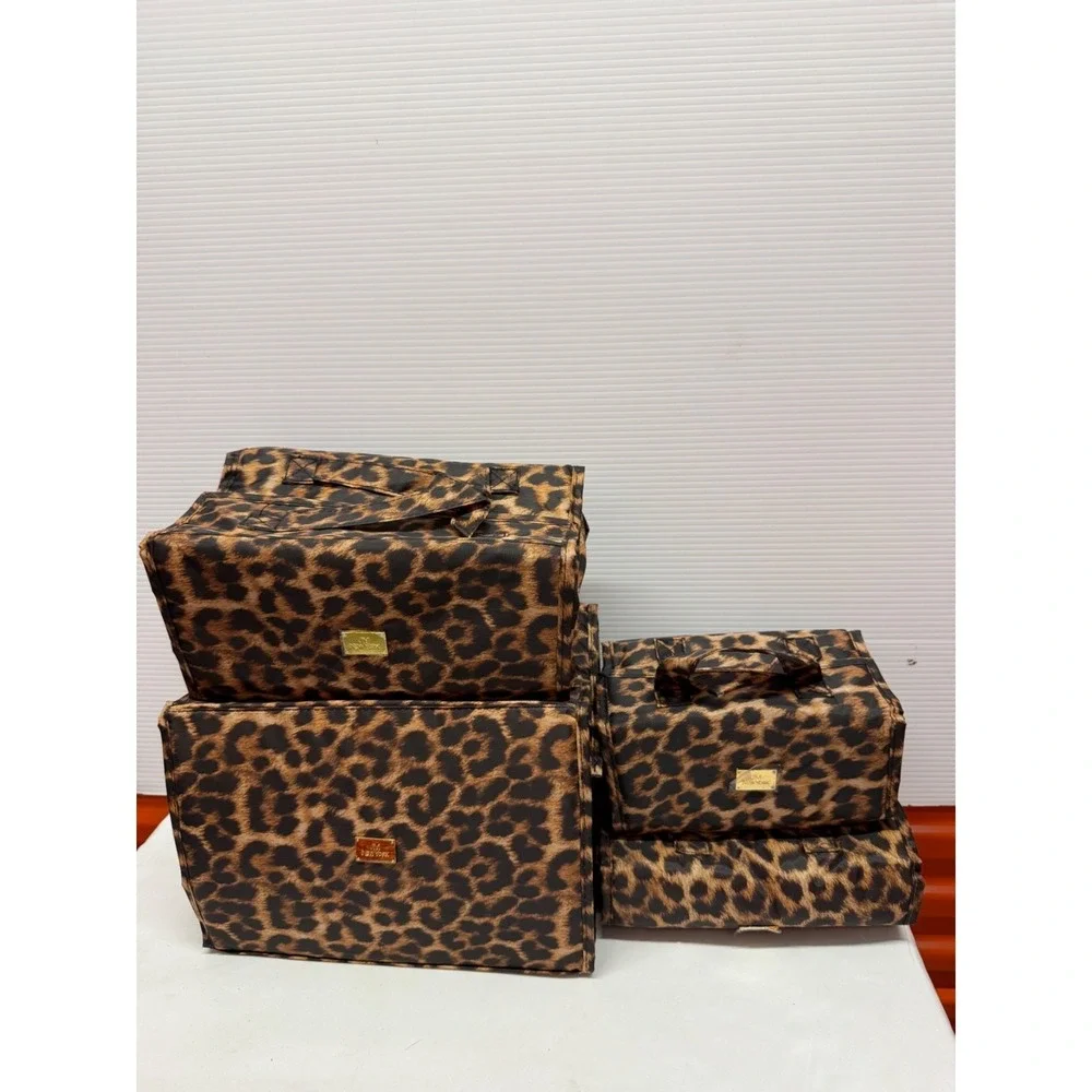 Joy Mangano Set of 3 Better Beauty Case Leopard w/ BONUS JEWELRY CASE HOLDER